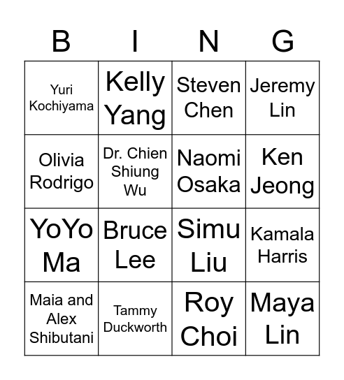 Asian Americans Bingo Card