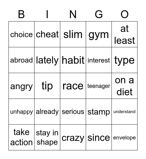 Hanlin U2B5 AnnieLin Bingo Card