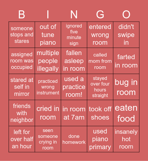 Practice Room Bingo Card