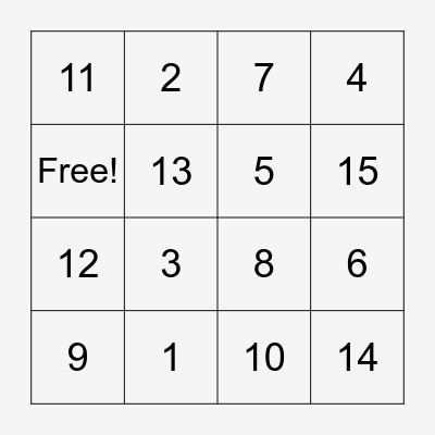 Number Bingo Card
