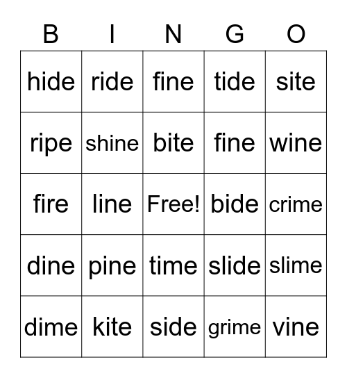 i-e Bingo Card