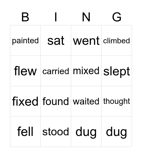 Past Tense Bingo Card