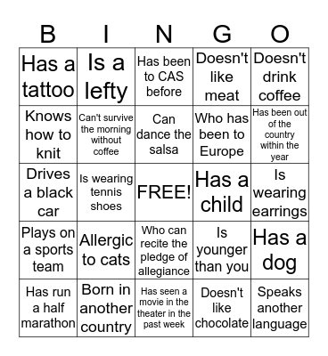 Find someone who…. Bingo Card