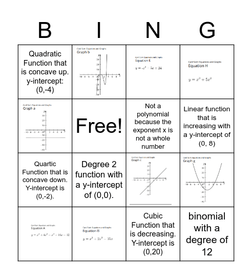 Polynomial Functions Bingo Card
