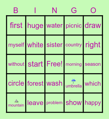 Sight words Bingo Card