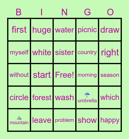 Sight words Bingo Card