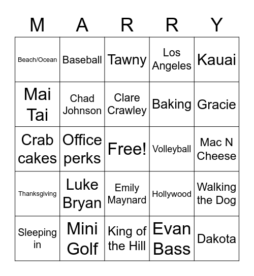 Congrats Emily and Bobby! Bingo Card