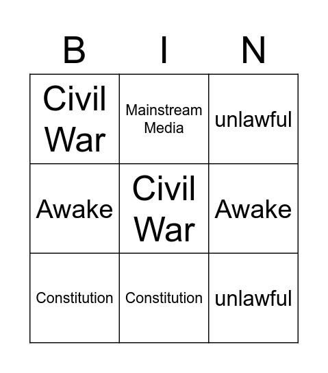 Alt-Right Bingo Card