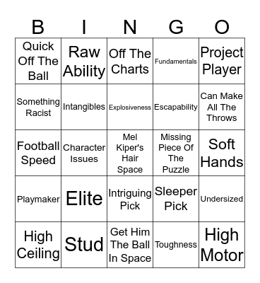 Draft Day Bingo Card