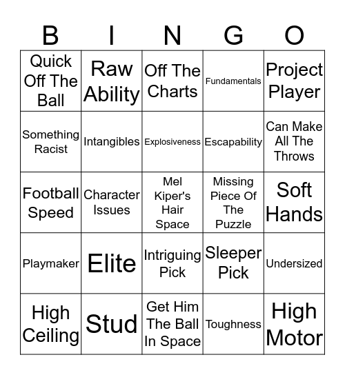 Draft Day Bingo Card