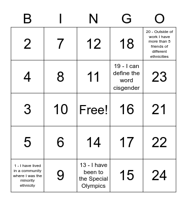 DEI Exposure Bingo Card