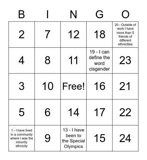 DEI Exposure Bingo Card