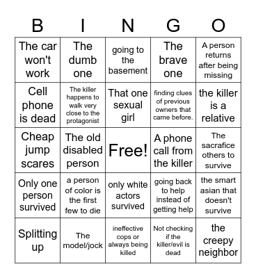 The Horror movie kit Bingo Card