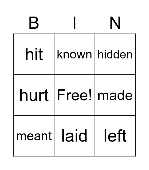 irregular verbs_hang-put Bingo Card