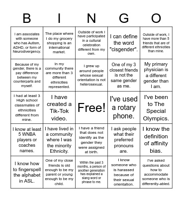 DEI Exposure Bingo Card