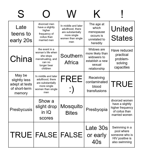 HBSE BINGO Card