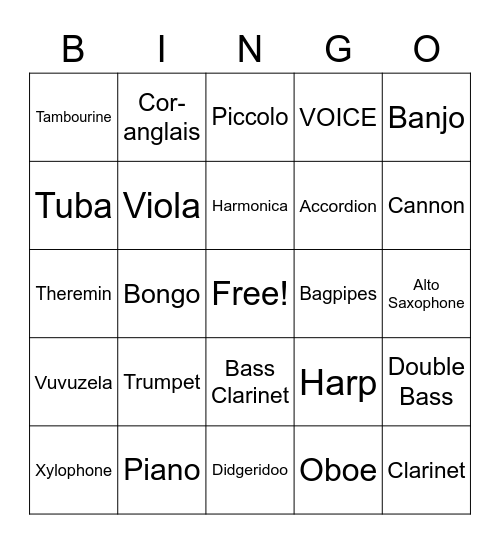 MUSICAL BINGO Card