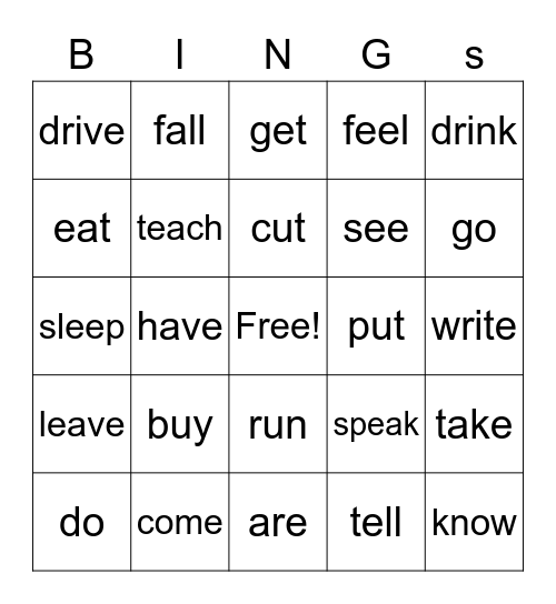 Irregular verbs (simple past) Bingo Card