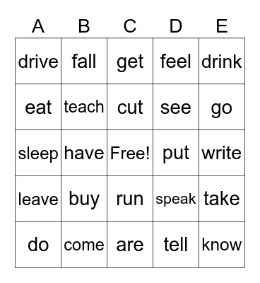Irregular verbs (simple past) Bingo Card