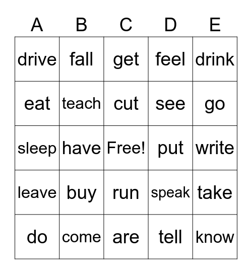 Irregular verbs (simple past) Bingo Card