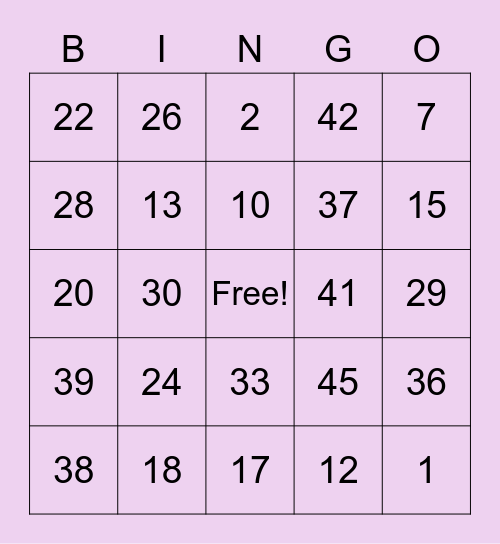 คณิตศาสตร์ 1-50 Bingo Card