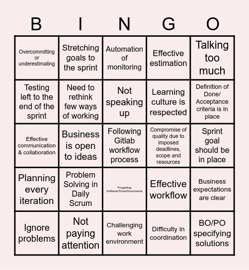 Retrospective Bingo Card