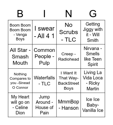 90's Bingo! Bingo Card