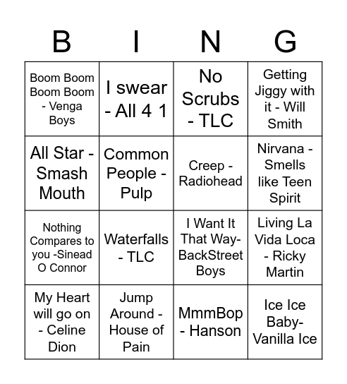 90's Bingo! Bingo Card