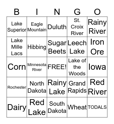 Minnesota Bingo Card