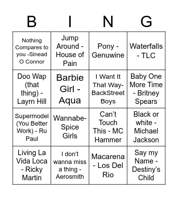 90's Bingo! Bingo Card