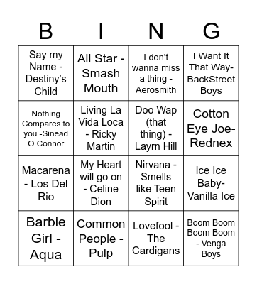 90'S Bingo! Bingo Card