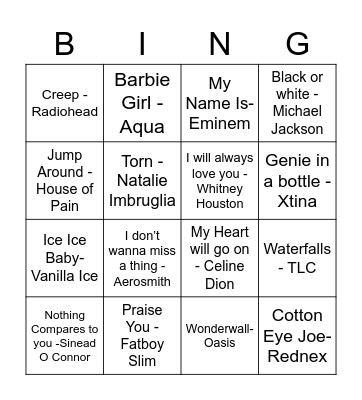 90's Bingo! Bingo Card