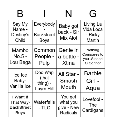 90's Bingo! Bingo Card