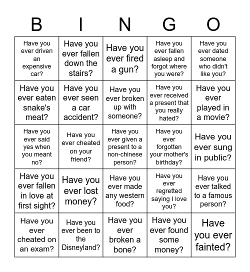 Have you ever Bingo Card