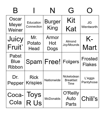 TV Commercial Bingo Card