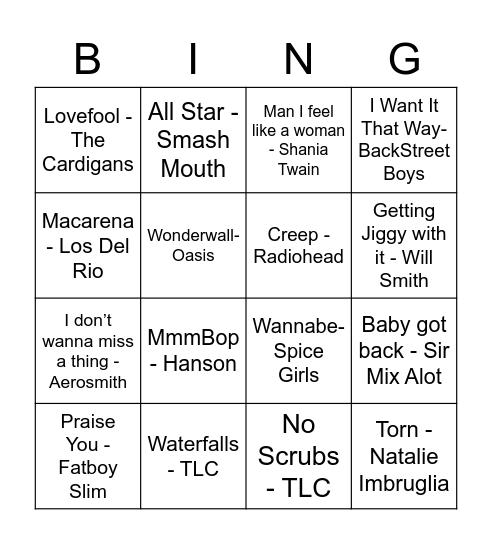 90's Bingo! Bingo Card