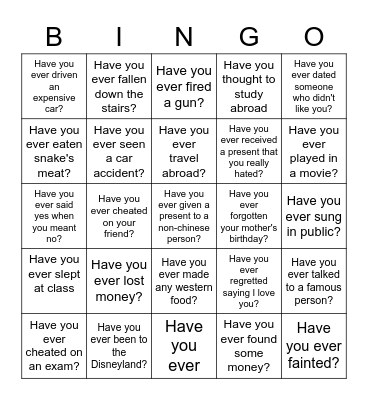 Have you ever Bingo Card