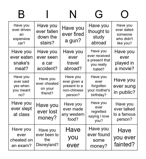 Have you ever Bingo Card