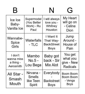90's Bingo! Bingo Card