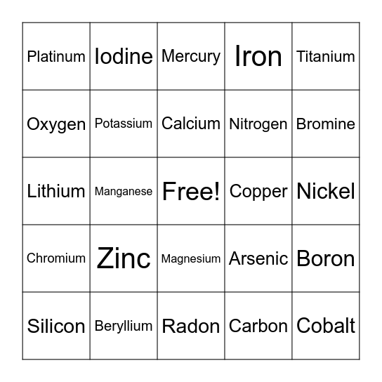 Element Bingo Card