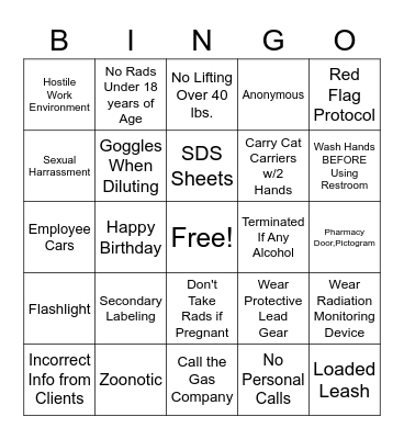Safety Bingo Card