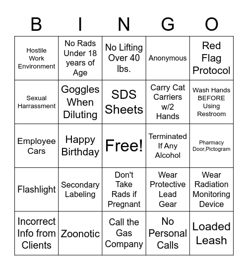 Safety Bingo Card
