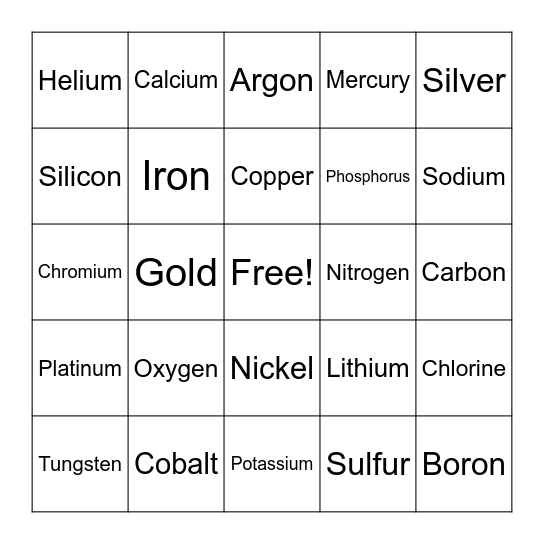 Element Bingo Card