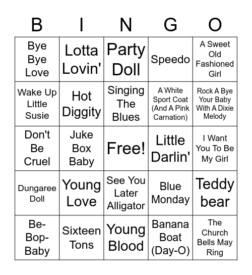 Oldies Beefs Bingo Card