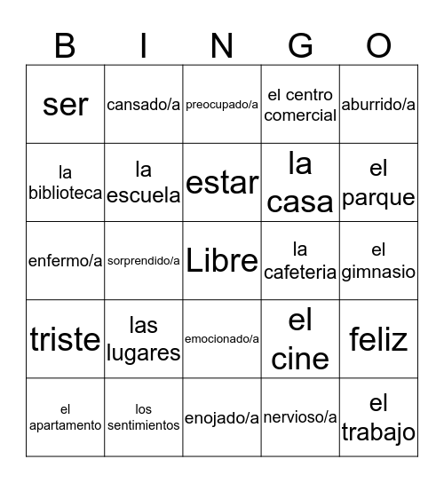 Spanish Bingo Card