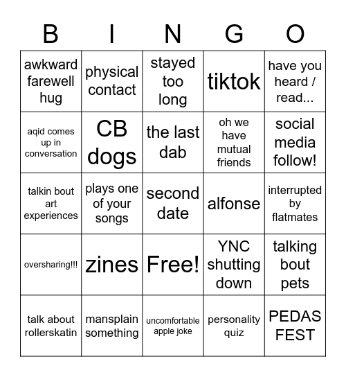 FIRST DATE Bingo Card