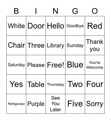 Spanish Bingo! Bingo Card