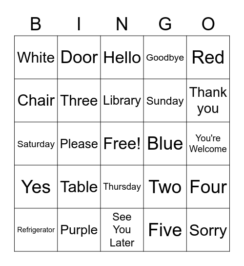Spanish Bingo! Bingo Card