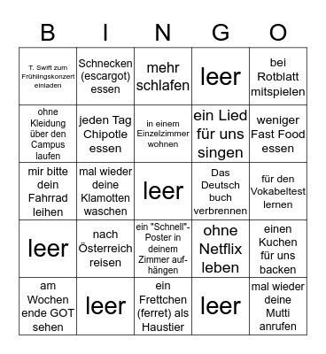 Konjunktiv Bingo Card