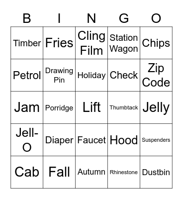 American Bingo Card